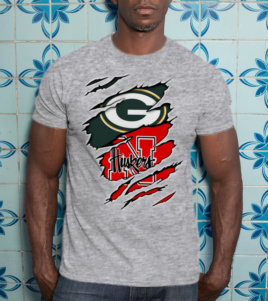 Packers Huskers G Green Bay Logo Nebraska N Huskers Combination T-Shirt