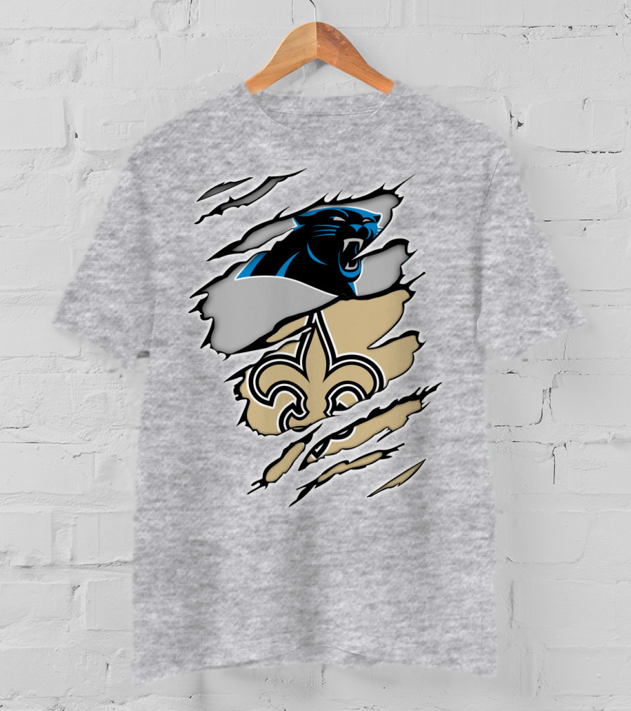 Panther Saint Split Ripped Design Fleur-de-Lis Panther Emblem Fusion T-Shirt