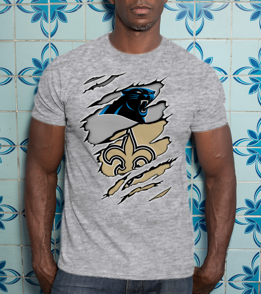 Panther Saint Split Ripped Design Fleur-de-Lis Panther Emblem Fusion T-Shirt