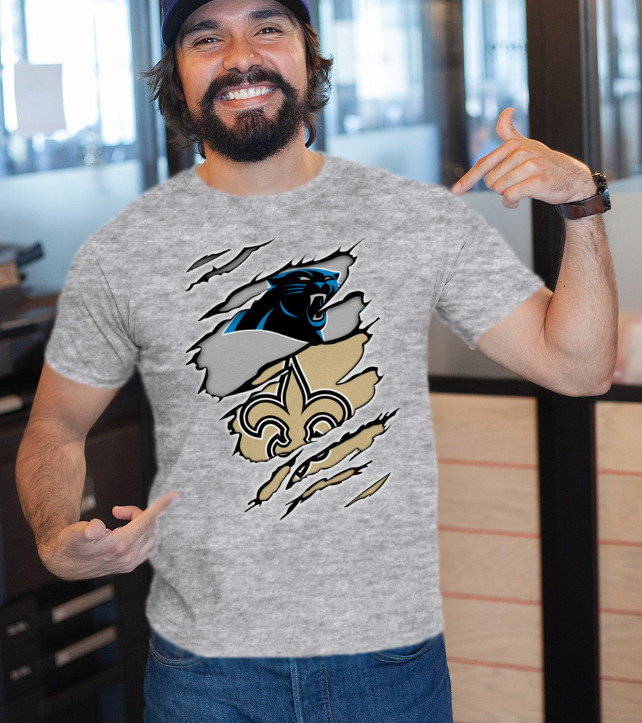 Panther Saint Split Ripped Design Fleur-de-Lis Panther Emblem Fusion T-Shirt
