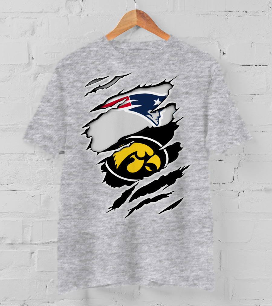 Patriots And Hawkeyes Logos With Torn Effect T-Shirt