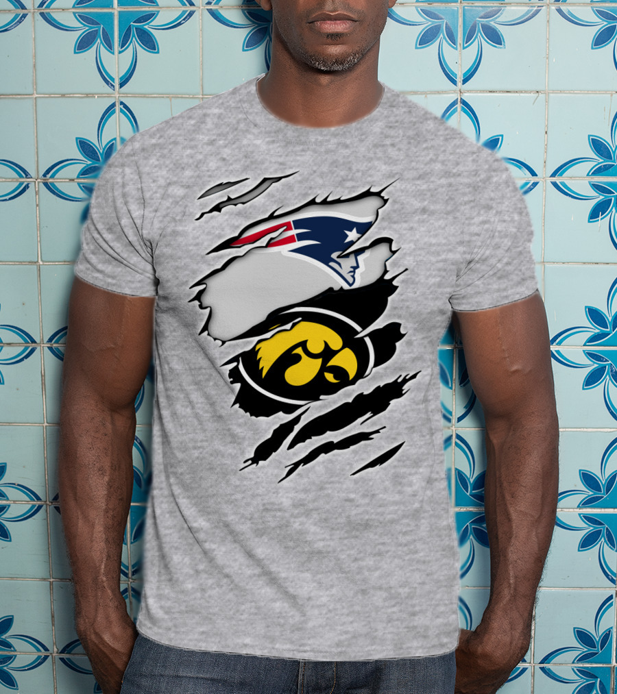 Patriots And Hawkeyes Logos With Torn Effect T-Shirt