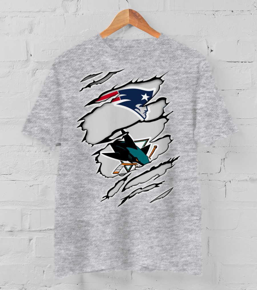 New England Patriots San Jose Sharks Ripped Tear T-Shirt