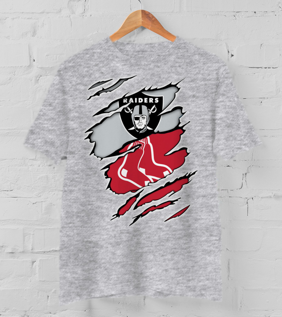Raiders Red Sox Torn Fabric Mashup T-Shirt