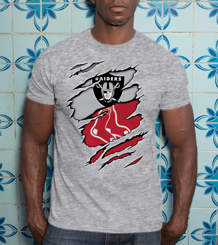Raiders Red Sox Torn Fabric Mashup T-Shirt