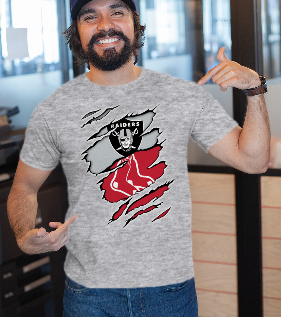 Raiders Red Sox Torn Fabric Mashup T-Shirt