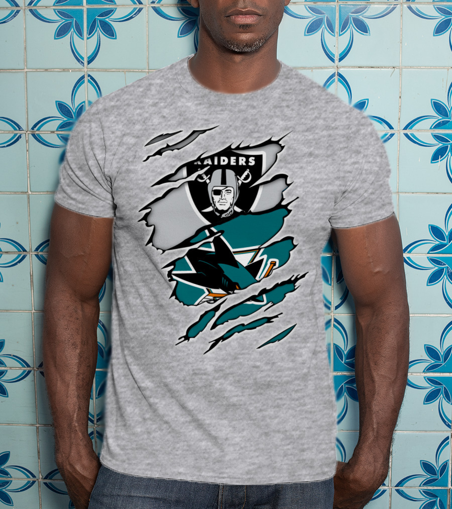 Raiders Sharks Logo Ripped T-Shirt
