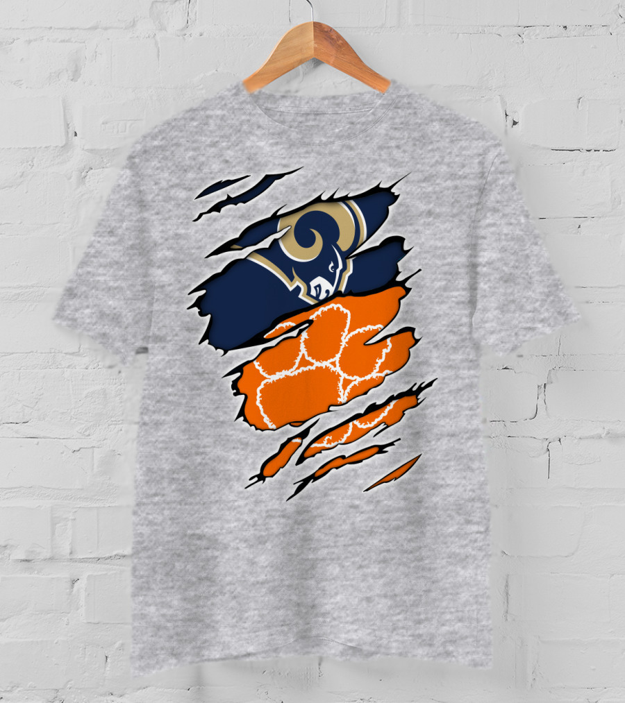 Clemson Tiger Paw With Rams Horns Logo Combo T-Shirt