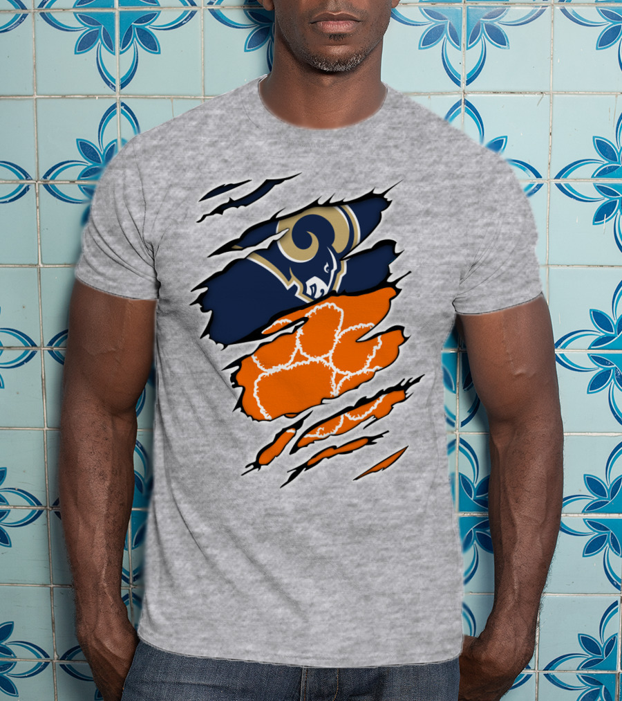 Clemson Tiger Paw With Rams Horns Logo Combo T-Shirt