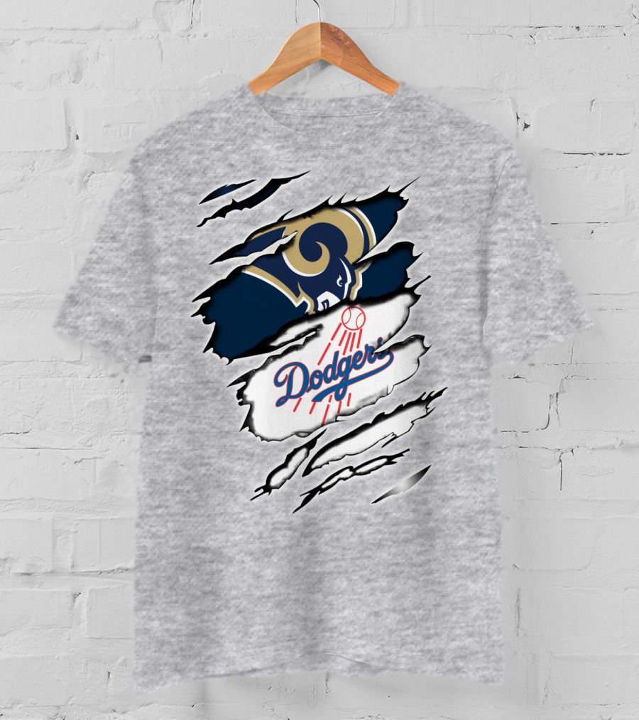Dodger And Ram Logo Fusion Tearing Effect T-Shirt