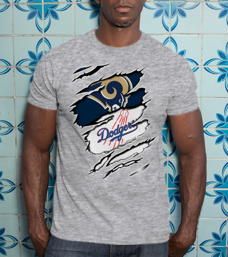 Dodger And Ram Logo Fusion Tearing Effect T-Shirt