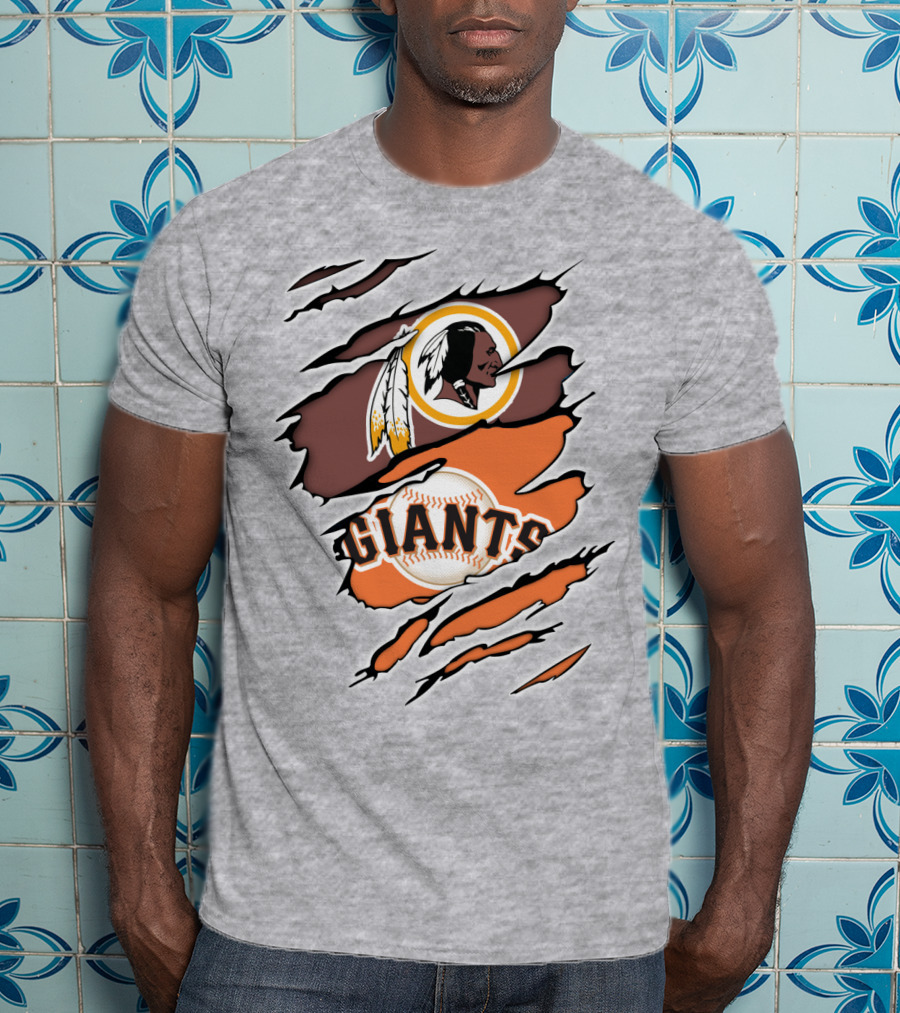 Redskins Giants Logo Mashup Baseball And Football Fan Clash T-Shirt