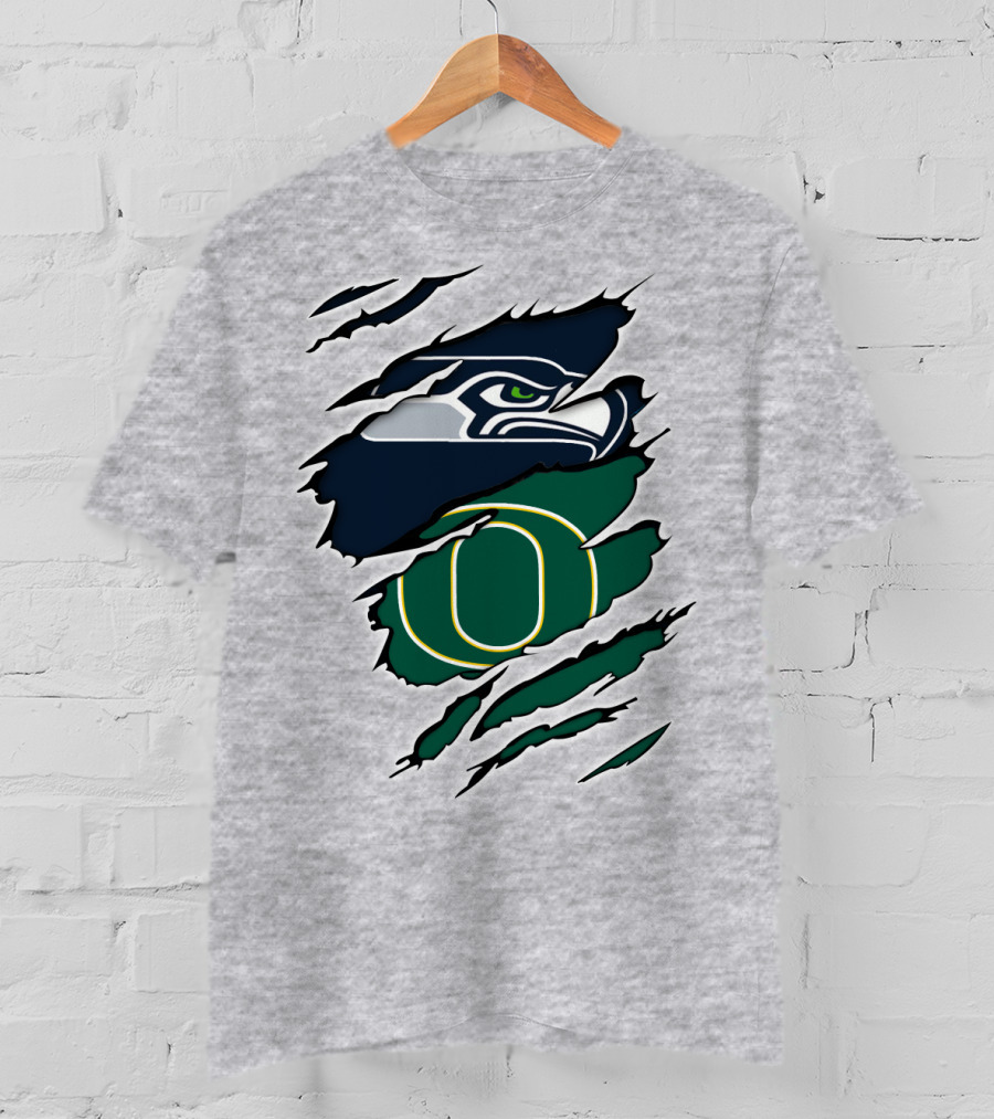 Seahawks Ducks Logo Fusion Featuring Claw Marks T-Shirt