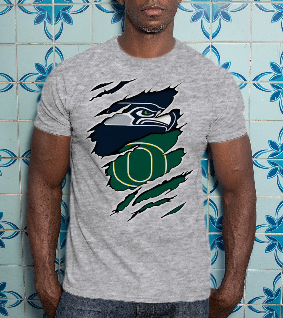Seahawks Ducks Logo Fusion Featuring Claw Marks T-Shirt