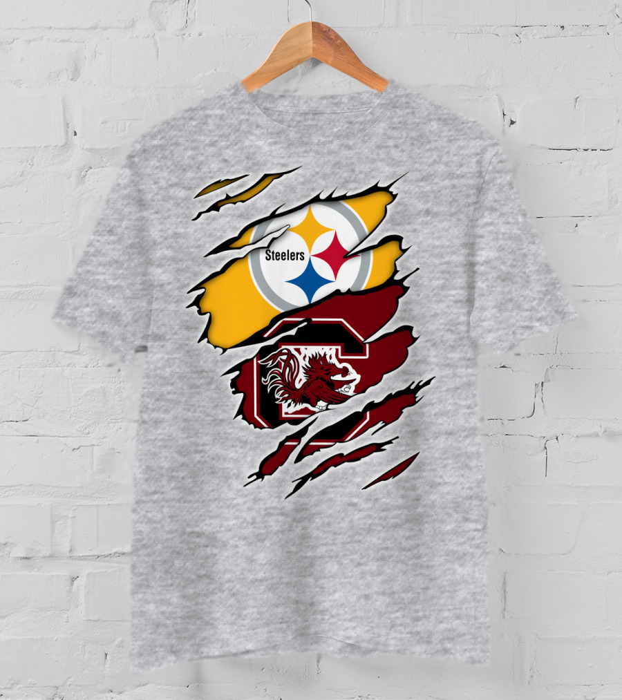 Steelers Gamecocks Logo Mashup With Scratch Marks T-Shirt