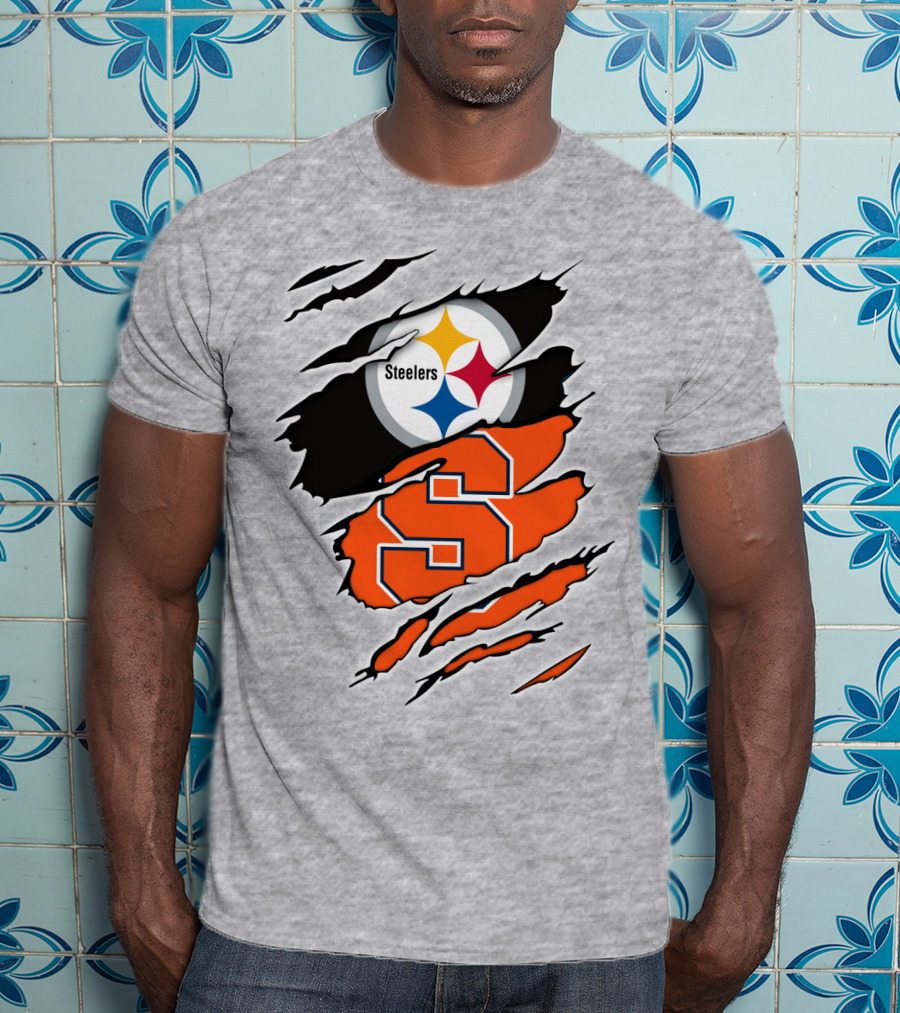 Steelers Syracuse Dual Logo Torn Effect T-Shirt