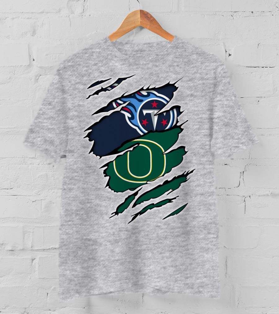 Tennessee Titans And Oregon Ducks Ripped Logo Claw Marks T-Shirt