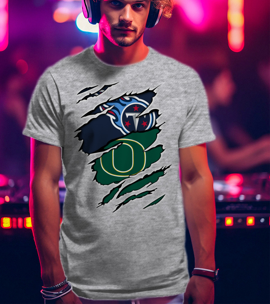 Tennessee Titans And Oregon Ducks Ripped Logo Claw Marks T-Shirt