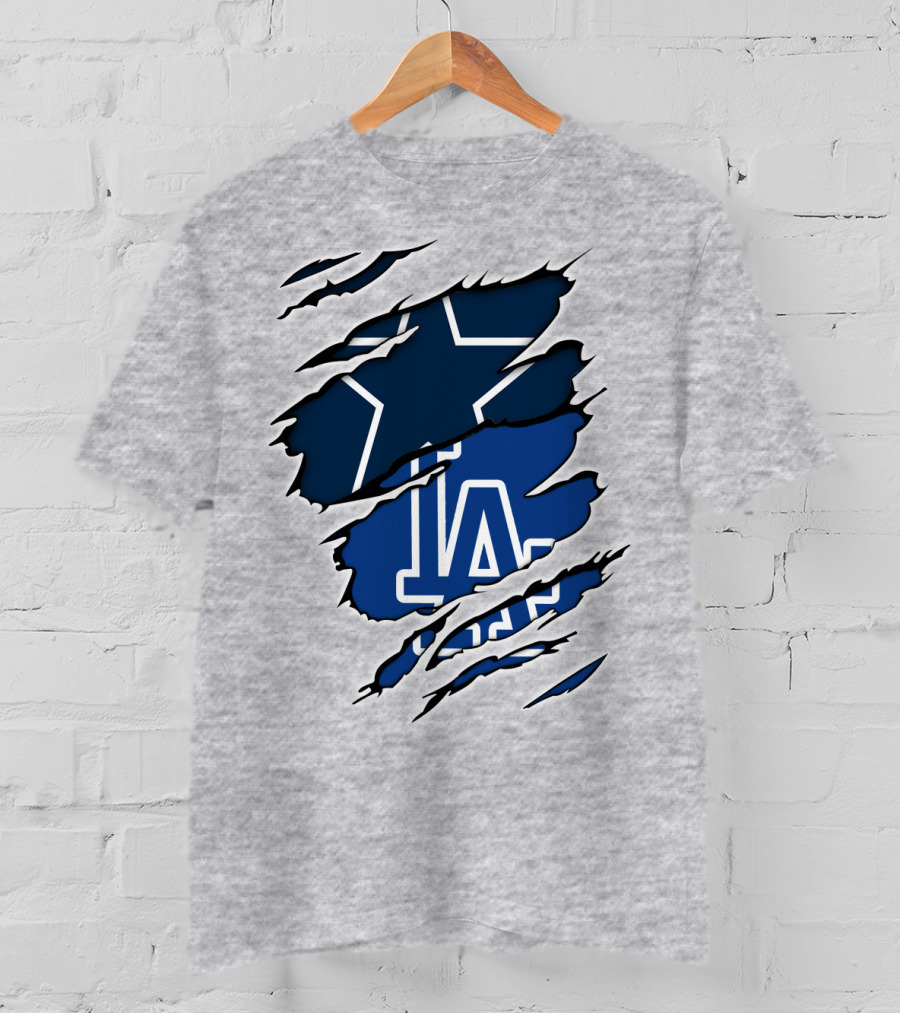 Cowboys Dodgers Cowboys LA Iconic Star And Letters T-Shirt