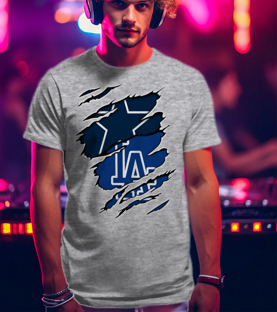 Cowboys Dodgers Cowboys LA Iconic Star And Letters T-Shirt