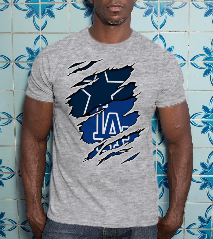 Cowboys Dodgers Cowboys LA Iconic Star And Letters T-Shirt