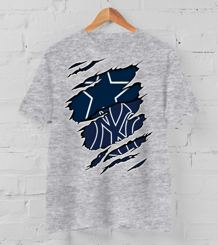 Cowboys Yankees Logos Torn T-Shirt