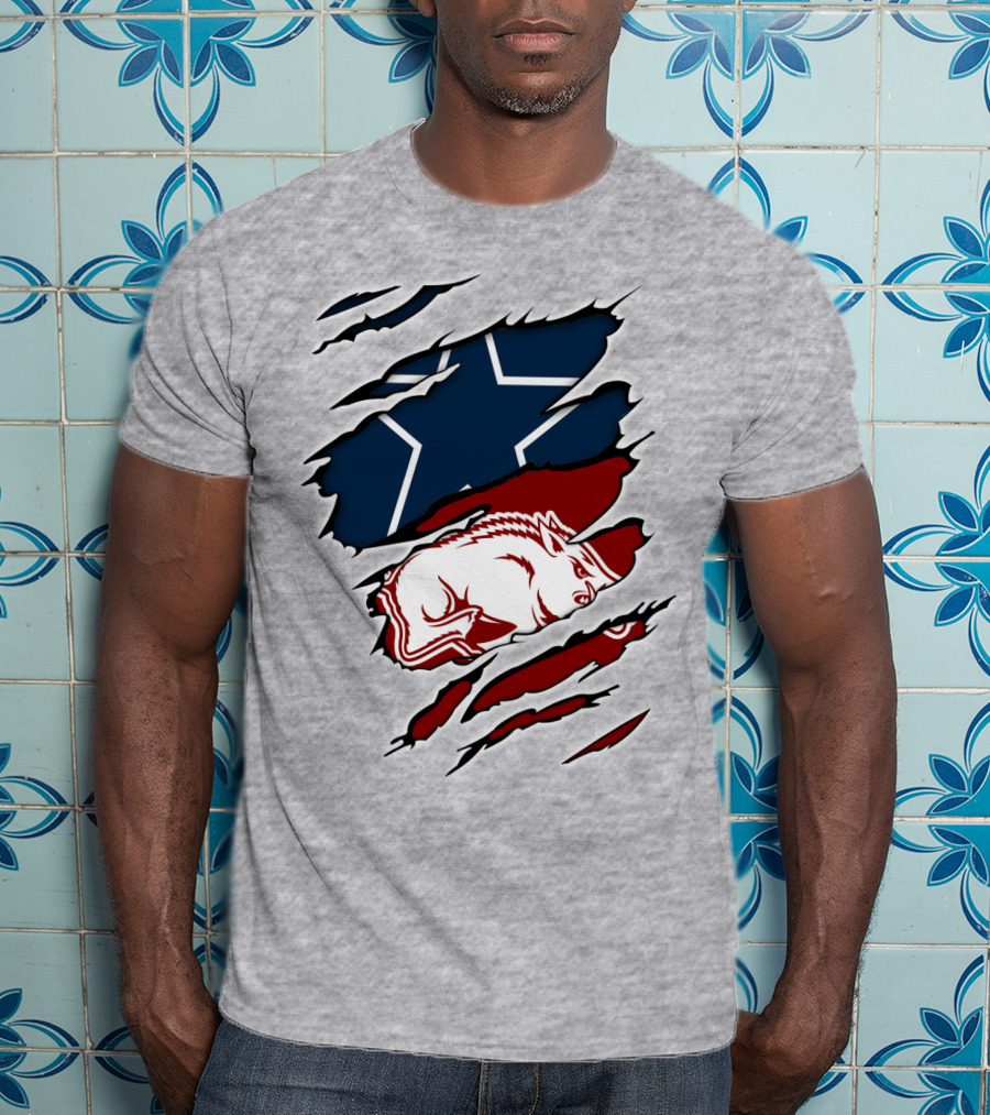 Cowboys Razorbacks Logo Fusion With Star And Hog T-Shirt