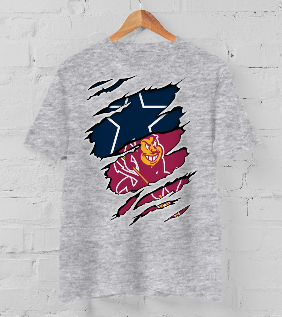 Cowboys ASU Cowboys Logo Mashup With Blue Star And Sun Devil T-Shirt
