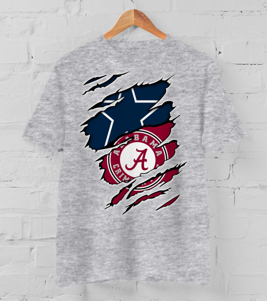 Alabama Crimson Tide Meets Dallas Cowboys Ripped T-Shirt
