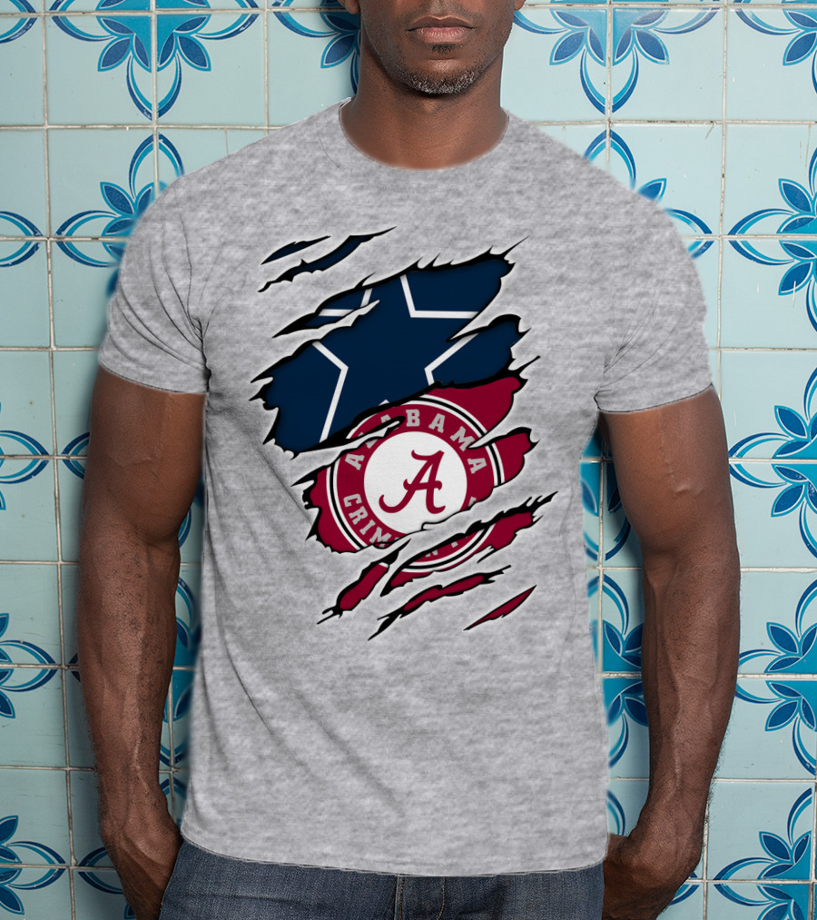 Alabama Crimson Tide Meets Dallas Cowboys Ripped T-Shirt