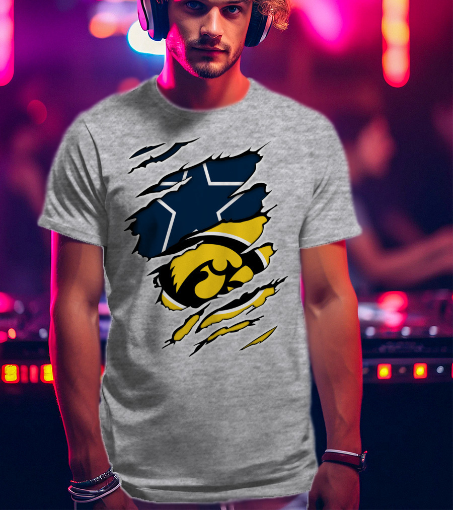 Cowboys Hawkeyes Cowboys Star And Tigerhawk Tear Combo T-Shirt
