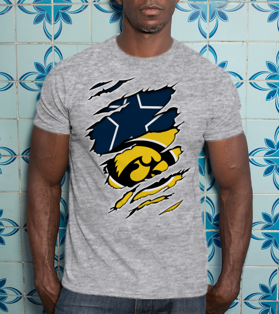 Cowboys Hawkeyes Cowboys Star And Tigerhawk Tear Combo T-Shirt