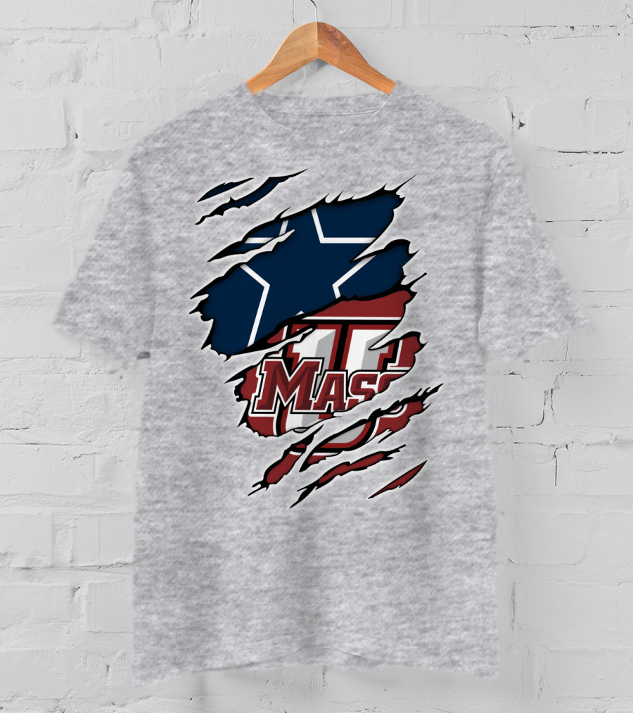 Massachusetts Cowboys Star Logo And UMASS Symbol Combo T-Shirt