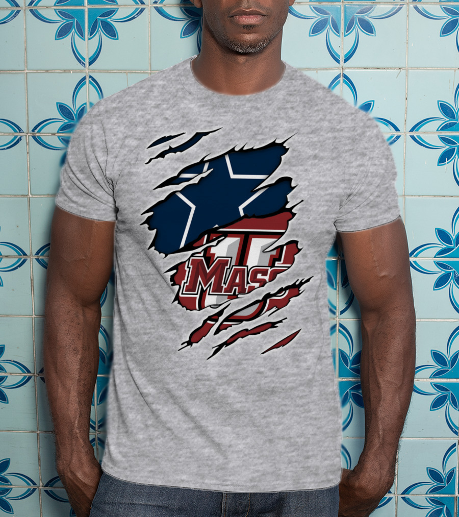 Massachusetts Cowboys Star Logo And UMASS Symbol Combo T-Shirt