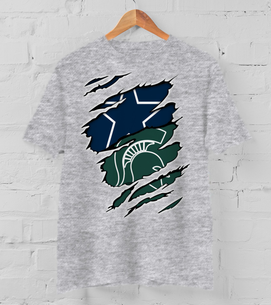 Cowboys Michigan State Spartans Star And Helmet Claw Marks T-Shirt