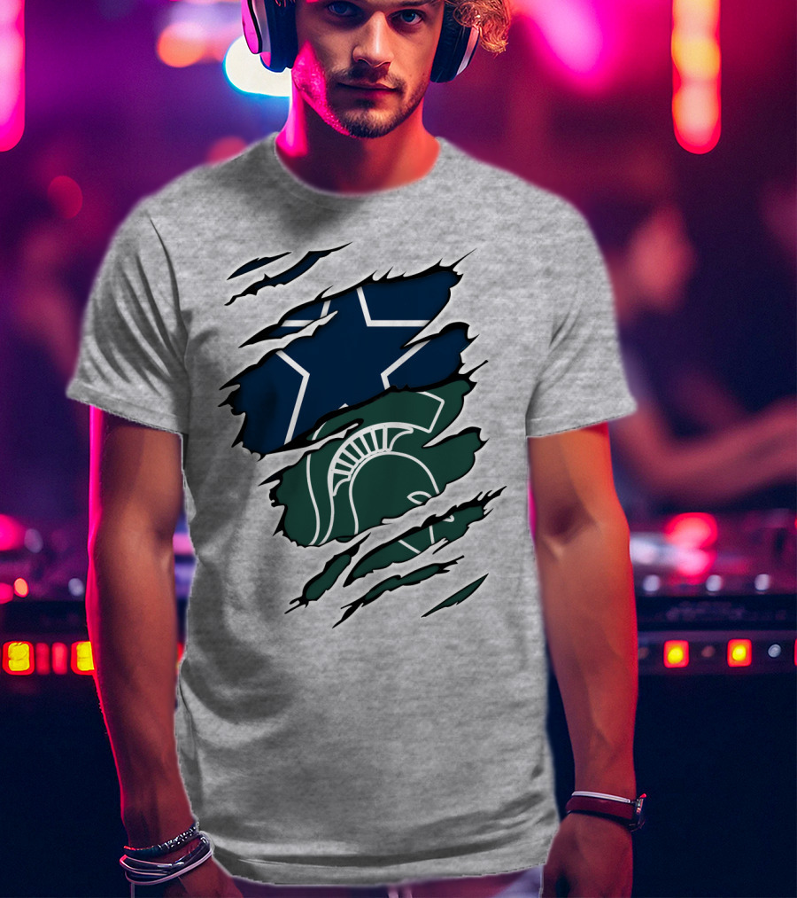 Cowboys Michigan State Spartans Star And Helmet Claw Marks T-Shirt