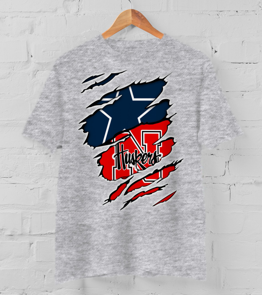 Cowboys Nebraska Huskers N Logo With Star Ripped T-Shirt