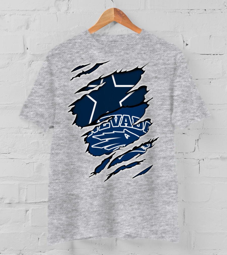 Nevada Cowboys Torn Star Logo And Wolf Elements T-Shirt