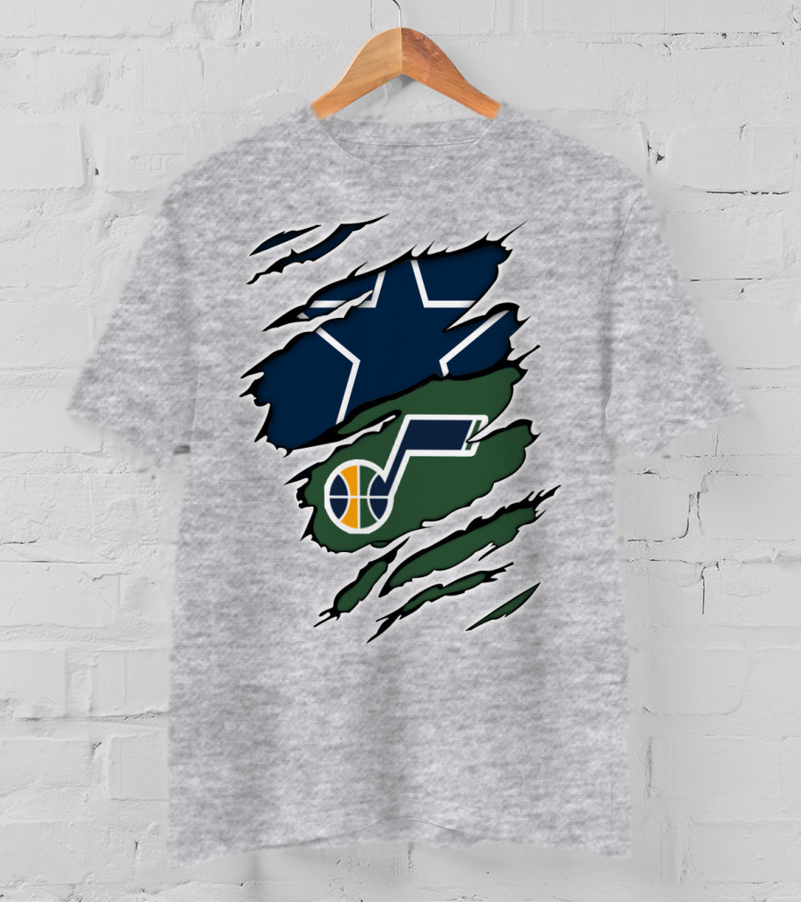 Cowboys Utah Jazz Crossover Logo Football Basketball Fan Combo T-Shirt