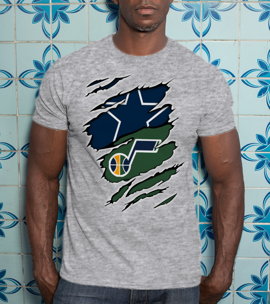 Cowboys Utah Jazz Crossover Logo Football Basketball Fan Combo T-Shirt