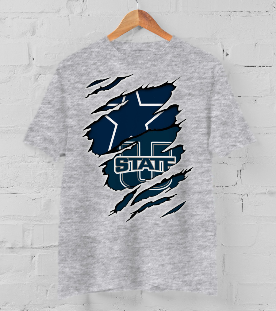 Utah State Aggies Star Rip Design Cowboys Star T-Shirt