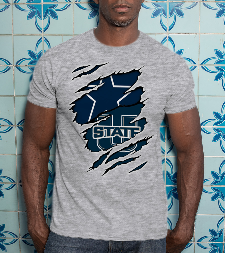 Utah State Aggies Star Rip Design Cowboys Star T-Shirt