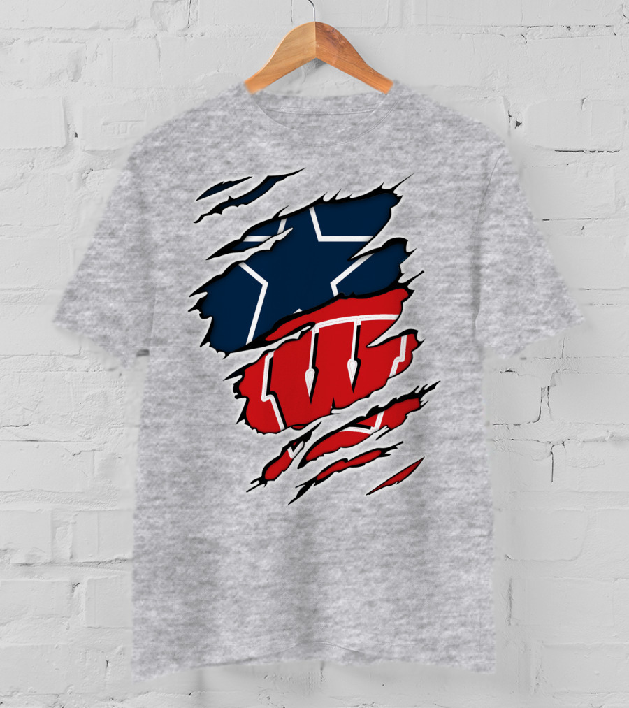 Dallas Cowboys Wisconsin Badgers Ripped Logo Fusion T-Shirt