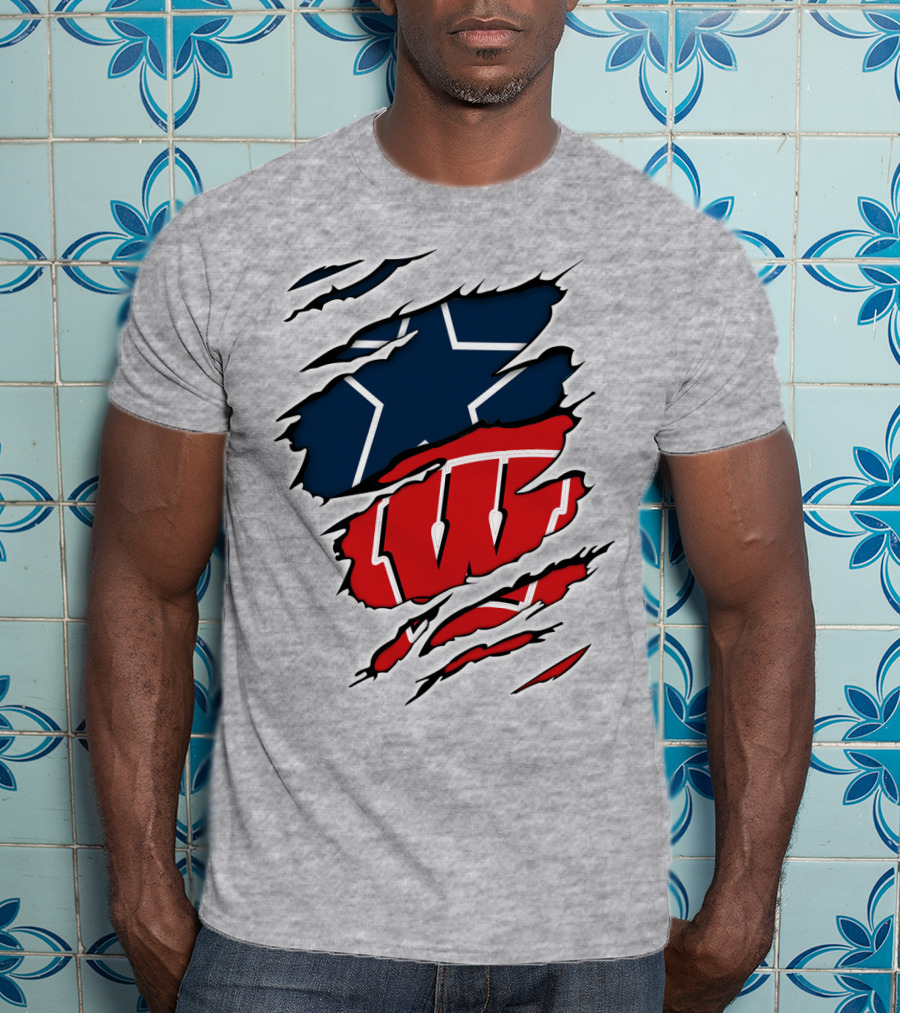 Dallas Cowboys Wisconsin Badgers Ripped Logo Fusion T-Shirt