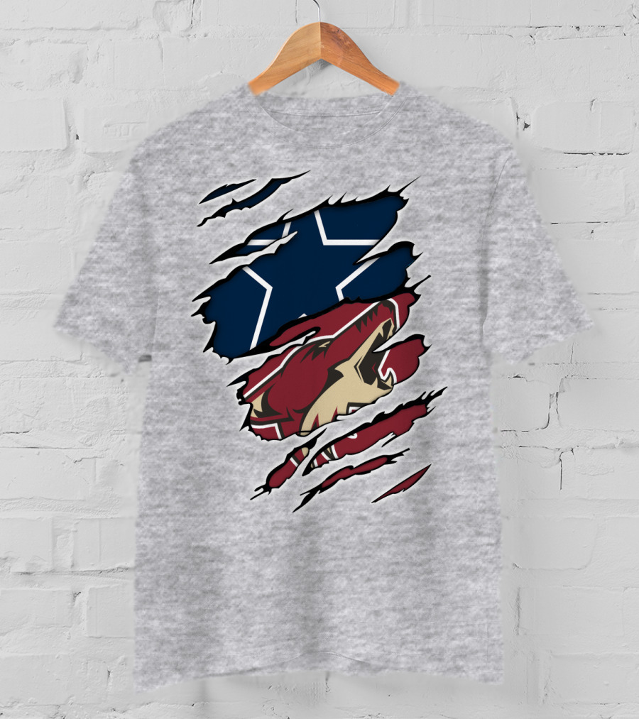 Cowboys Coyotes Cowboys Ripped Dual Logo Star Coyote T-Shirt