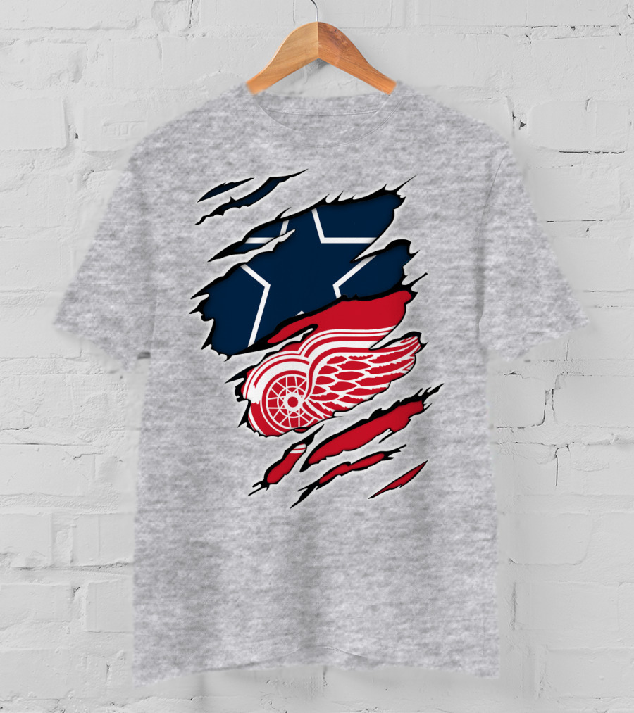 Cowboys Red Wings Dallas Detroit Fan Mashup T-Shirt
