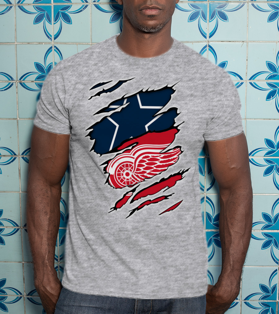 Cowboys Red Wings Dallas Detroit Fan Mashup T-Shirt