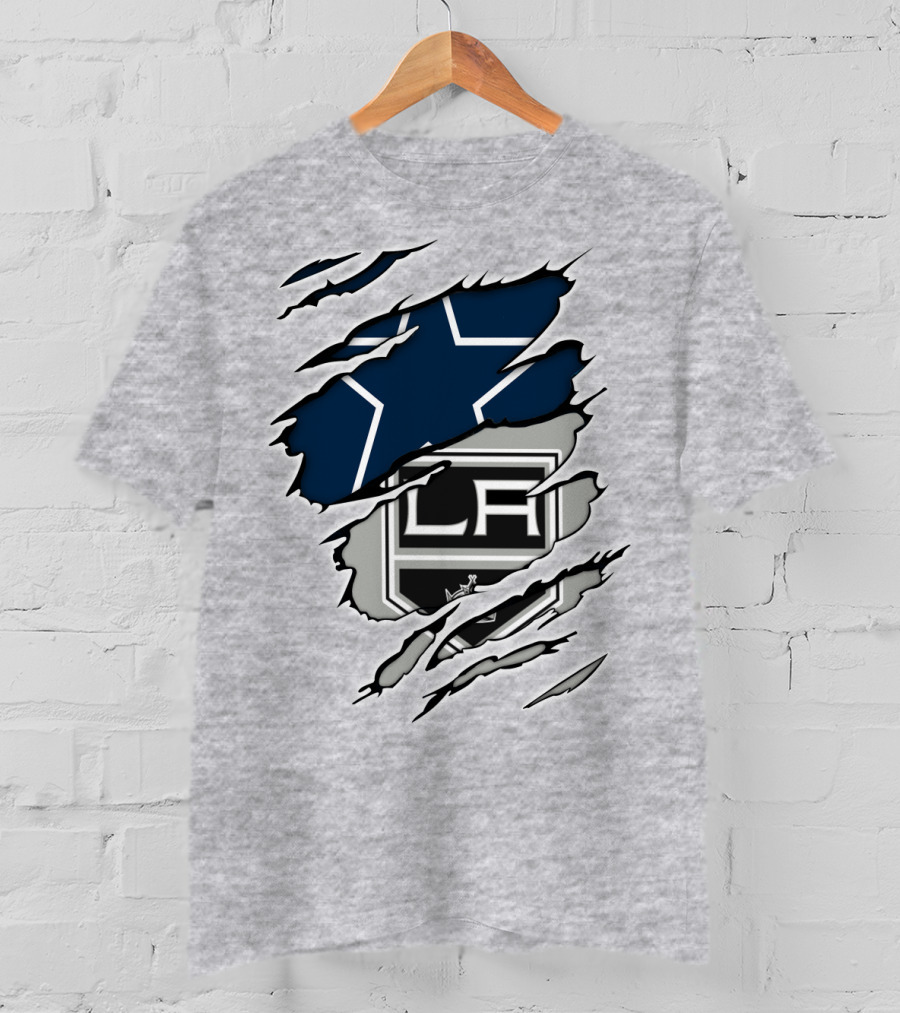 Cowboys Kings LA Logos Behind Torned Blue Star T-Shirt