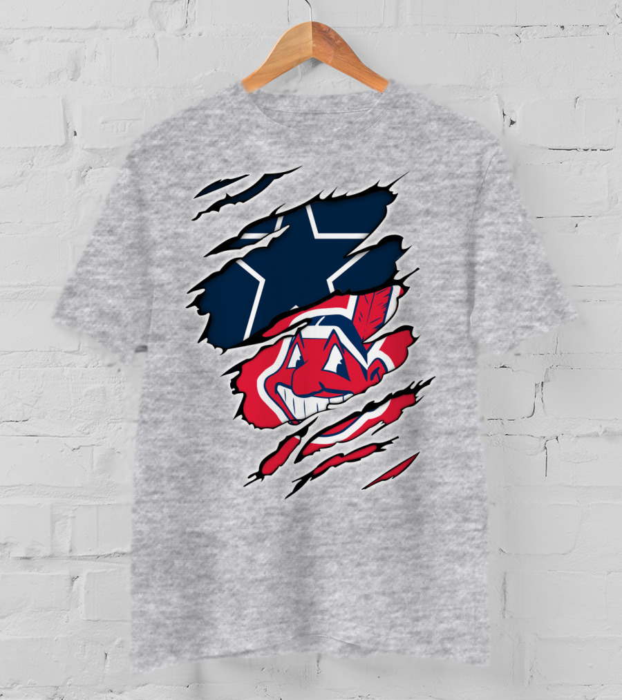 Cowboys Indians NFL MLB Collaboration Dallas Cleveland Football Baseball T-Shirt