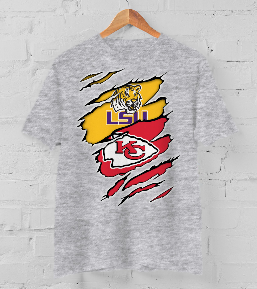 LSU Tigers Kansas City Chiefs Claw Marks Logo Blend T-Shirt